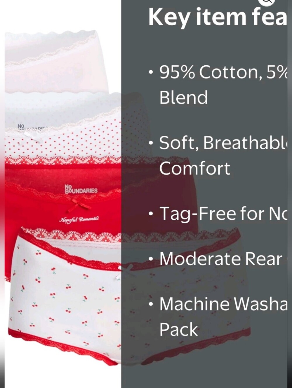 No Boundaries Red, White & Light Pink Lace Boyshort 4-Pack - Picture 3 of 8